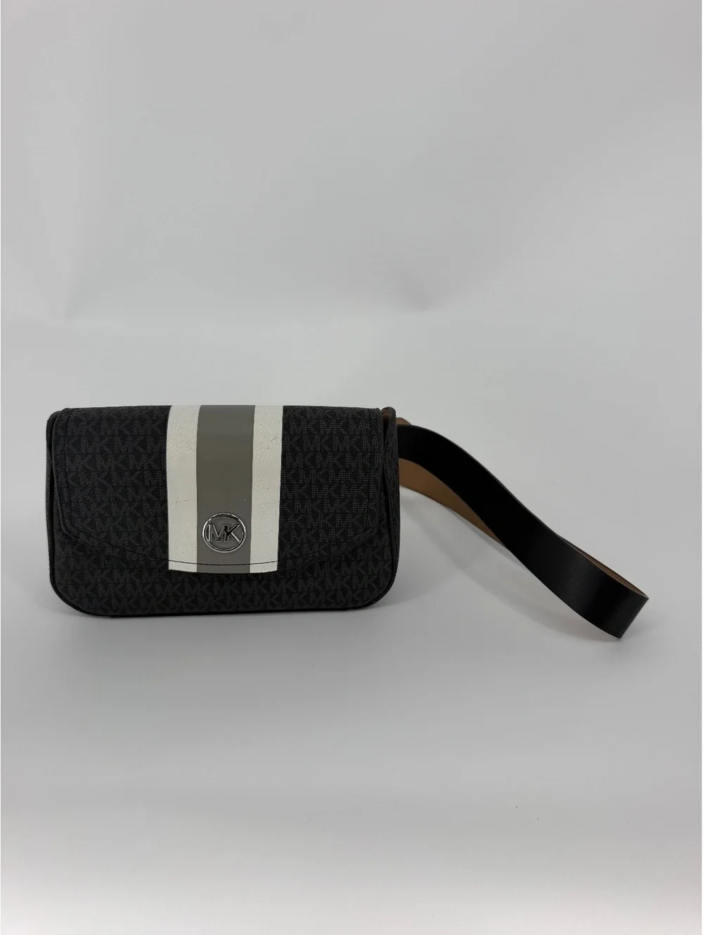 Michael Kors Black and Gray Signature Stripe Belt Bag